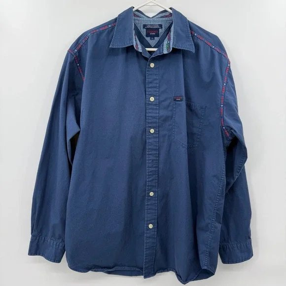 Vintage men's Tommy Hilfiger 90s logo button up long‎ sleeve size large - Picture 2 of 10